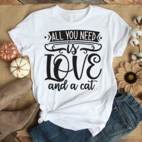ALL YOU NEED IS LOVE AND A CAT GRAPHIC TEE - Picture 1 of 3